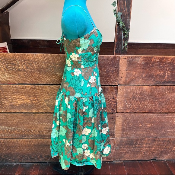 Anthro Moulinette Sours Drop Waist Floral Tie Strap Cotton Dress w Light Boning - Picture 6 of 12